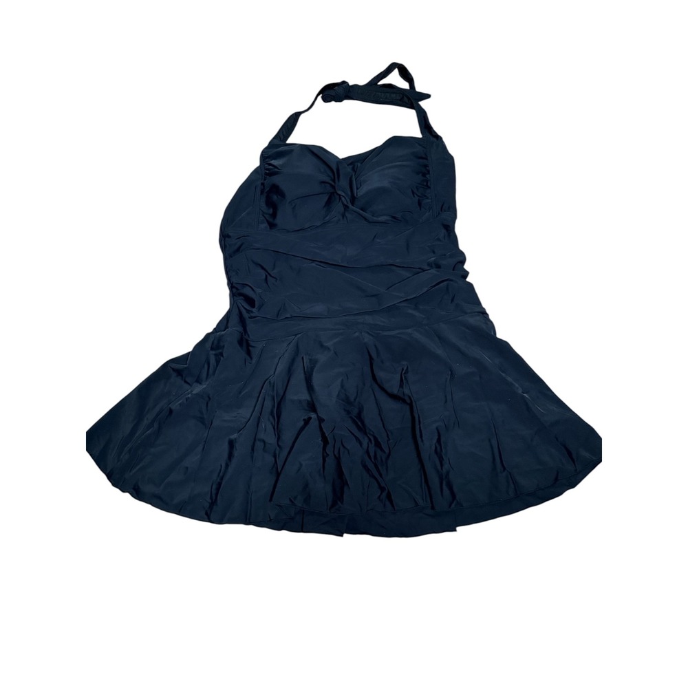Tempt Me Black Halter Ruched Swim Dress One Piece Swimsuit dress Marilyn monroe - Picture 2 of 8